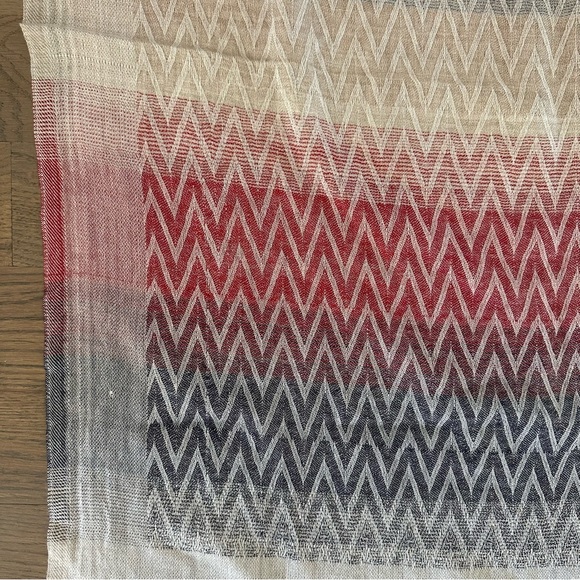 Vintage Missoni Scarf Silk / Cashmere in Classic Chevron Weave Tan, Blue, Red - Picture 6 of 8